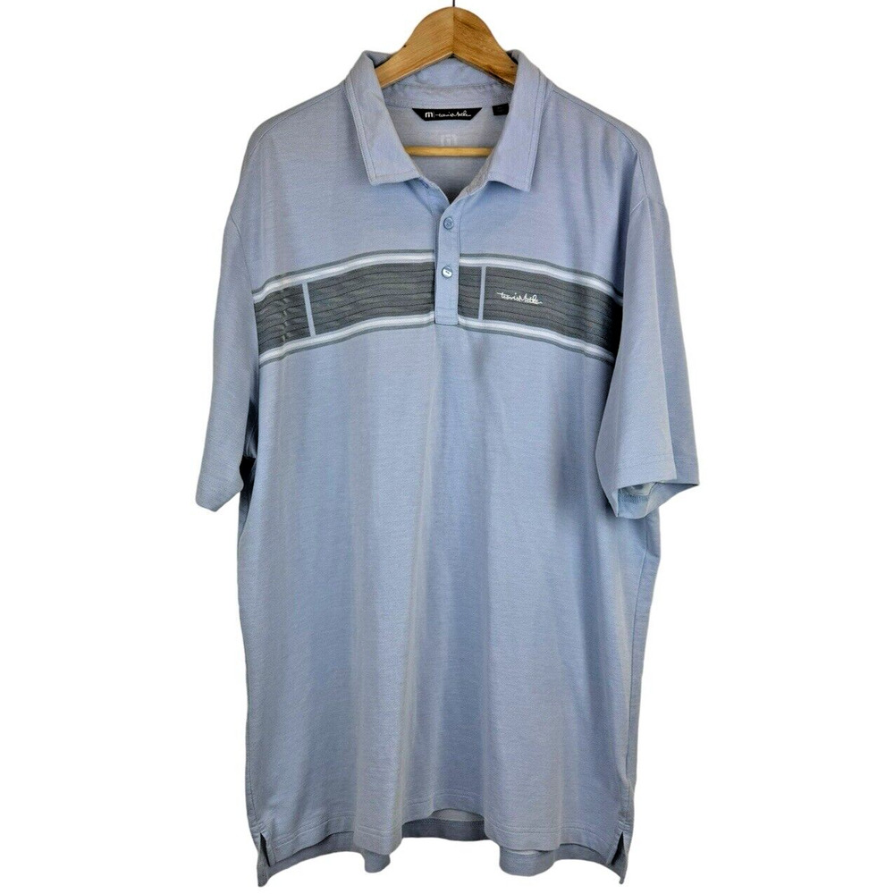 Travis Mathew Polo Men's XXL Blue Short Sleeve Golf Preppy‎ Soft Stripe